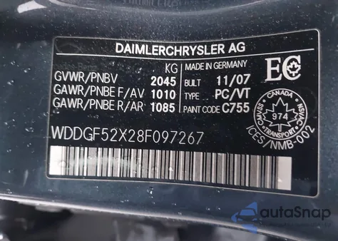 2008 Mercedes-Benz C 230 from USA, damaged, VIN WDDGF52X28F097267